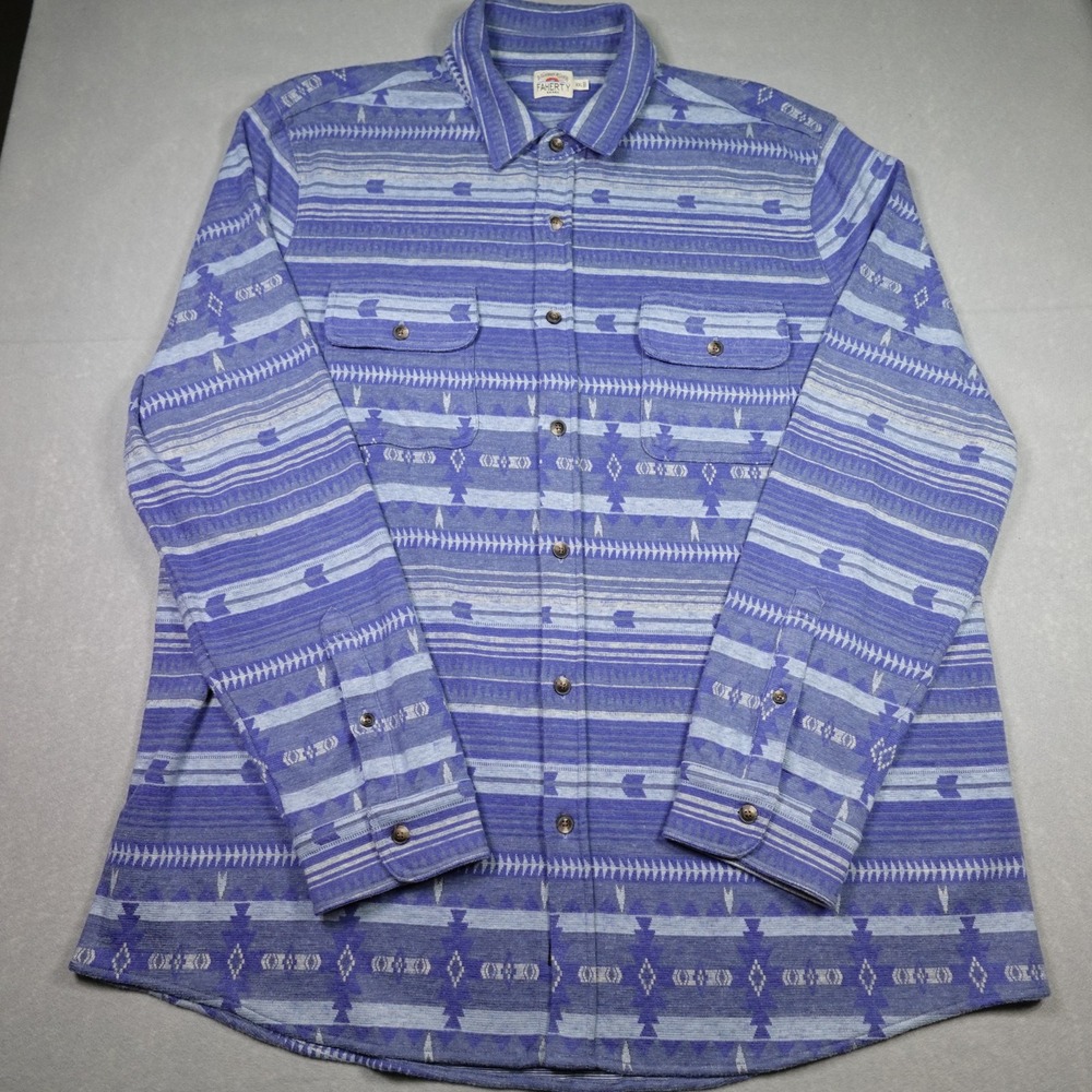 Faherty Shirt Mens 2XL Blue tribal Aztec Western shacket Button Up Long Sleeve